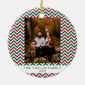 Personalized Red Green Chevron Christmas Photo Keramisch Ornament (Achterkant)