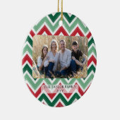 Personalized Red Green Chevron Christmas Photo Keramisch Ornament (Rechts)