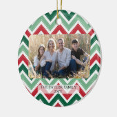 Personalized Red Green Chevron Christmas Photo Keramisch Ornament (Links)