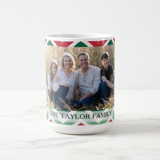 Personalized Red Green Chevron Photo Family Koffiemok (Center)