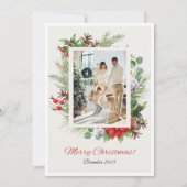 Personalized Red & Green Floral Christmas Card  Feestdagenkaart (Voorkant)