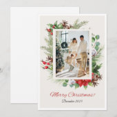 Personalized Red & Green Floral Christmas Card Feestdagenkaart (Voorkant / Achterkant)
