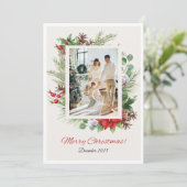 Personalized Red & Green Floral Christmas Card  Feestdagenkaart (Staand voorkant)