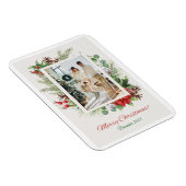 Personalized Red & Green Floral Christmas Card  Magneet (Rechterzijde)
