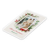 Personalized Red & Green Floral Christmas Card  Magneet (Linkerzijde)