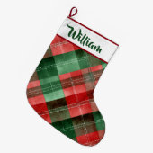 Personalized Red & Green Plaid Christmas Stocking  Grote Kerstsok (Voorkant (Hangend))