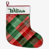 Personalized Red & Green Plaid Christmas Stocking Grote Kerstsok (Voorkant)