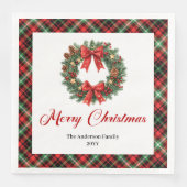 Personalized Red Green Plaid Christmas Wreath Servet (Voorkant)
