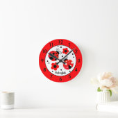 Personalized Red Ladybug Round Clock Ronde Klok (Huis)
