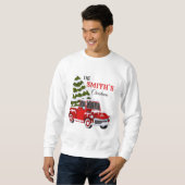 Personalized Red Pickup Truck Christmas Family Trui (Voorkant volledig)
