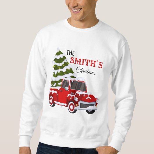 Personalized Red Pickup Truck Christmas Family Trui (Voorkant)