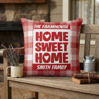 Personalized Red Plaid Home Sweet Home Farmhous Kussen