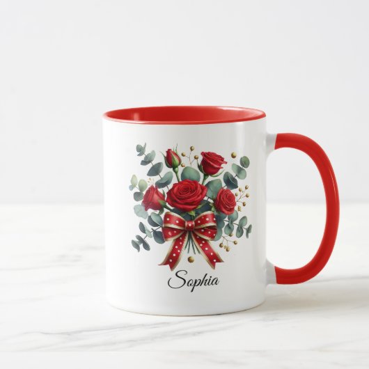 Personalized Red Rose Name Mug Gift Mok (Rechts)