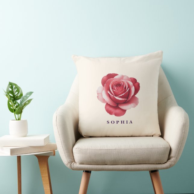 Personalized Red Rose Throw Pillow Elegant Kussen (Stoel)