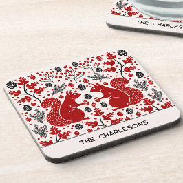 Personalized Red Squirrels in the Forest Bier Onderzetter