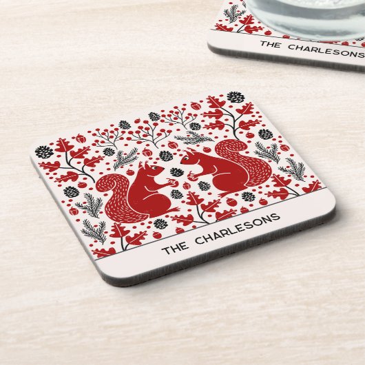 Personalized Red Squirrels in the Forest Bier Onderzetter (Linkerzijde)