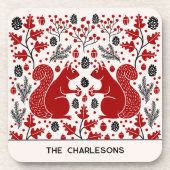 Personalized Red Squirrels in the Forest Bier Onderzetter (Voorkant)
