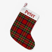 Personalized Red Tartan Christmas Stocking  Kleine Kerstsok (Voorkant (Hangend))