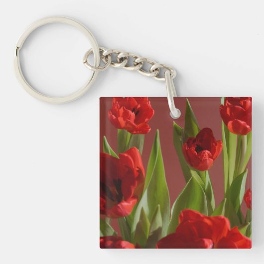 Personalized Red tulips Flower Photo Women's Sleutelhanger (Voorkant)