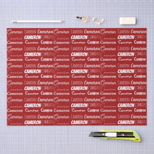 Personalized Red Typography Name Collage Christmas Tissuepapier (Craft)