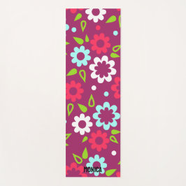 Personalized Red White Colorful Floral Custom Name Yogamat