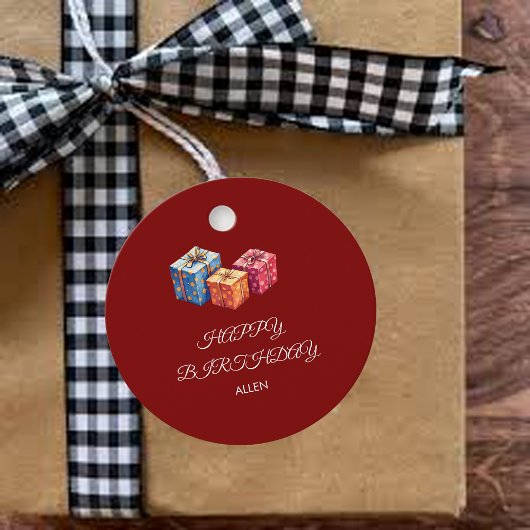 Personalized Red & White "Happy Birthday"Round Bedankjes Labels