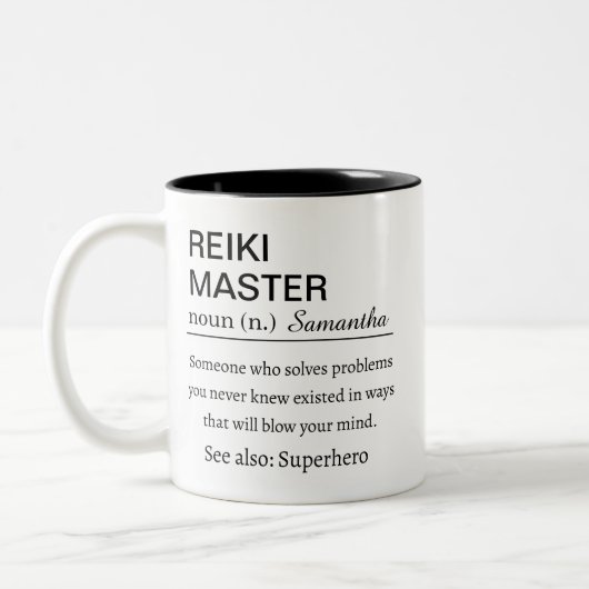 Personalized Reiki Master Definition Tweekleurige Koffiemok (Links)