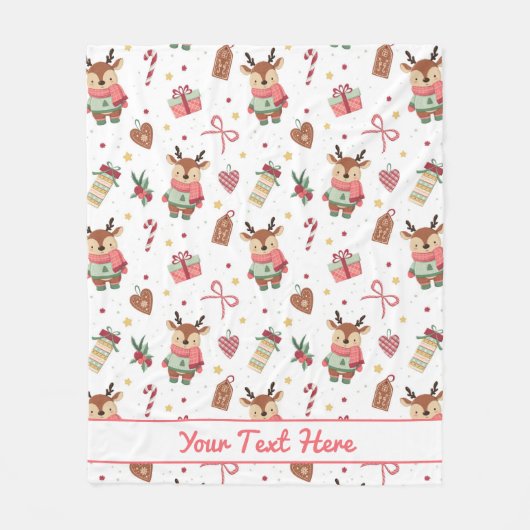 Personalized Reindeer Christmas Fleece Blanket (Voorkant)