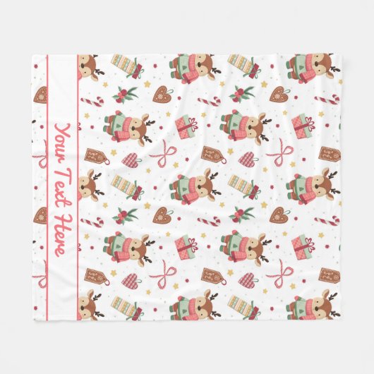 Personalized Reindeer Christmas Fleece Blanket (Voorkant (Horizontaal))