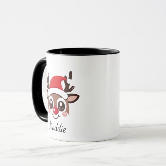 Personalized Reindeer Mug – Custom Christmas Gift Mok (Voorkant links)