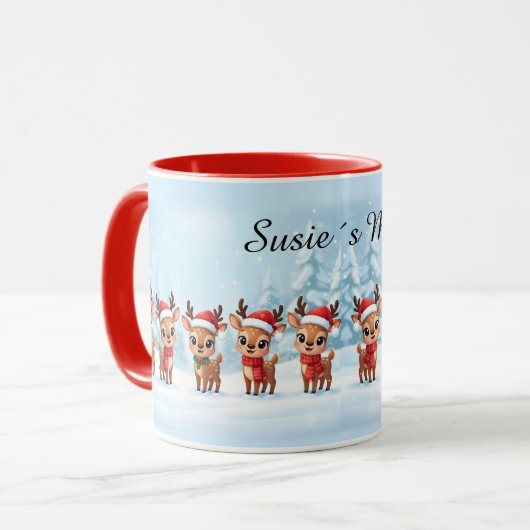 Personalized Reindeer Mug, Cute Christmas Gift, Cu Mok (Voorkant links)