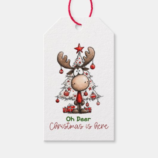 Personalized Reindeer “Oh Deer Christmas Is Here” Cadeaulabel (Voorkant)
