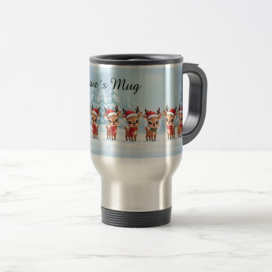 Personalized Reindeer Travel Mug, Custom Name, Chr Reisbeker (Voorkant rechts)