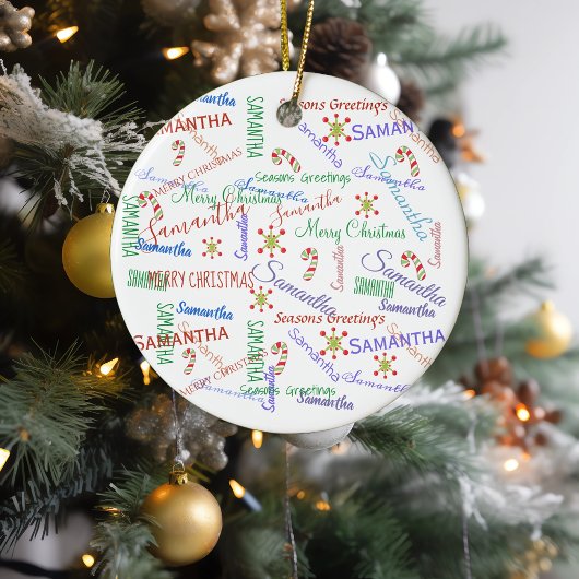 Personalized Repeating Name Christmas Colorful Keramisch Ornament