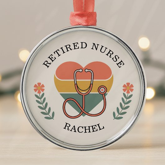 Personalized Retired Nurse Retro Heart Metalen Ornament