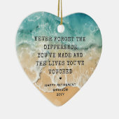 Personalized Retirement Modern Blue Ocean Beach Keramisch Ornament (Rechts)