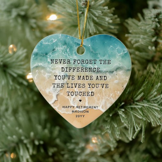 Personalized Retirement Modern Blue Ocean Beach Keramisch Ornament (Boom)