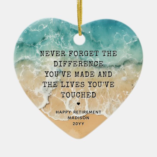 Personalized Retirement Modern Blue Ocean Beach Keramisch Ornament (Voorkant)