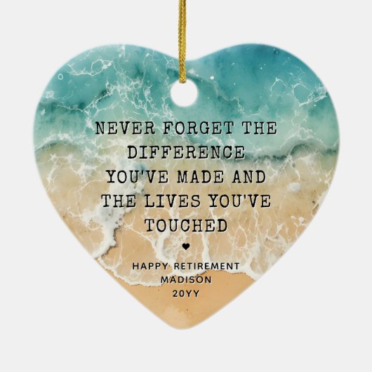Personalized Retirement Modern Blue Ocean Beach Keramisch Ornament (Achterkant)