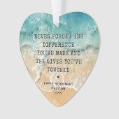 Personalized Retirement Modern Blue Ocean Beach Ornament (voorkant)