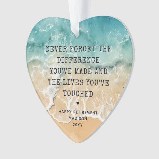 Personalized Retirement Modern Blue Ocean Beach Ornament (voorkant)