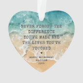 Personalized Retirement Modern Blue Ocean Beach Ornament (achterkant)