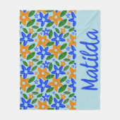 Personalized Retro Blue & Orange Floral Fleece Deken (Voorkant)