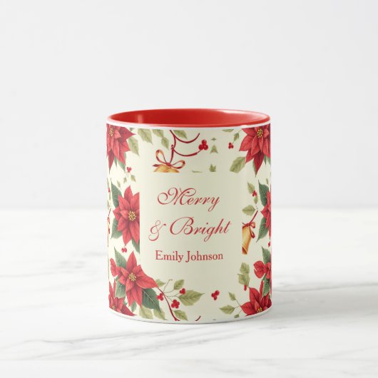 Personalized Retro Christmas Floral   Mok (Midden)
