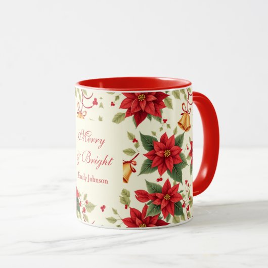 Personalized Retro Christmas Floral   Mok (Voorkant rechts)