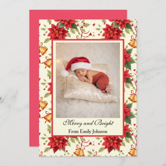 Personalized Retro Christmas Floral Stationery Feestdagenkaart (Voorkant / Achterkant)