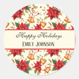 Personalized Retro Christmas Floral Stationery Ronde Sticker