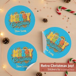 Personalized Retro Christmas Groovy Name  Ronde Sticker
