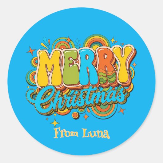 Personalized Retro Christmas Groovy Name  Ronde Sticker (Voorkant)