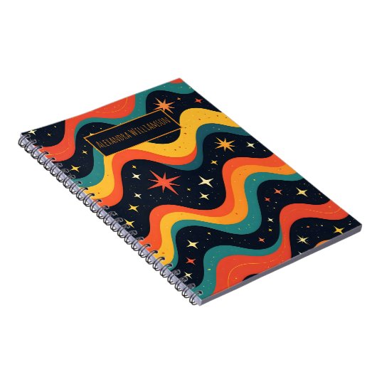 Personalized Retro Cosmic Waves Notebook Notitieboek (Rechterzijde)